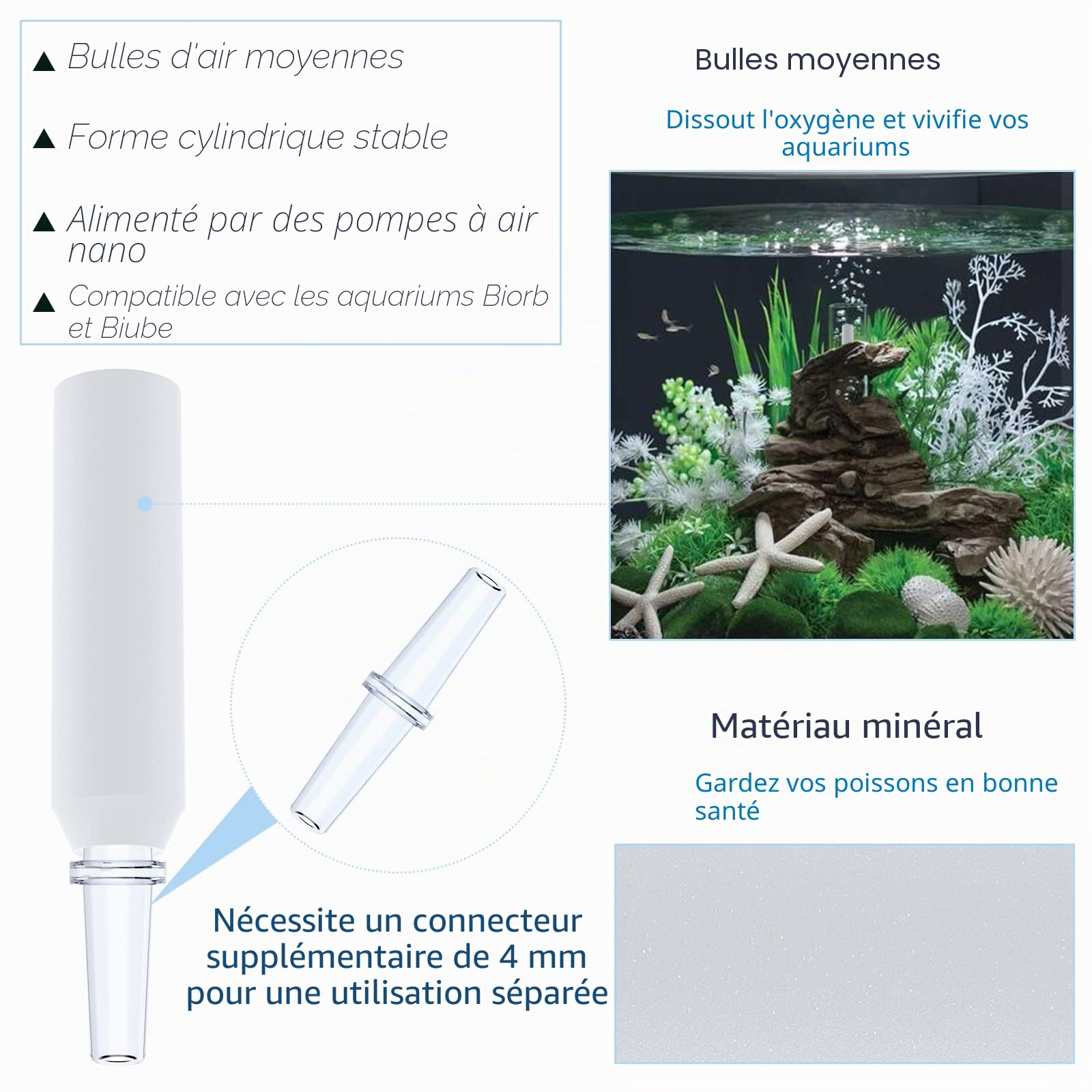Pawfly Cylindres de Pierre à air pour Aquarium, 5 Pièces Mini Bubbler Blanc de Remplacement pour Tube spécifique Classic Flow Halo et Life Fish Tanks Diffuseur de Bulles pour Nano Air Pumps