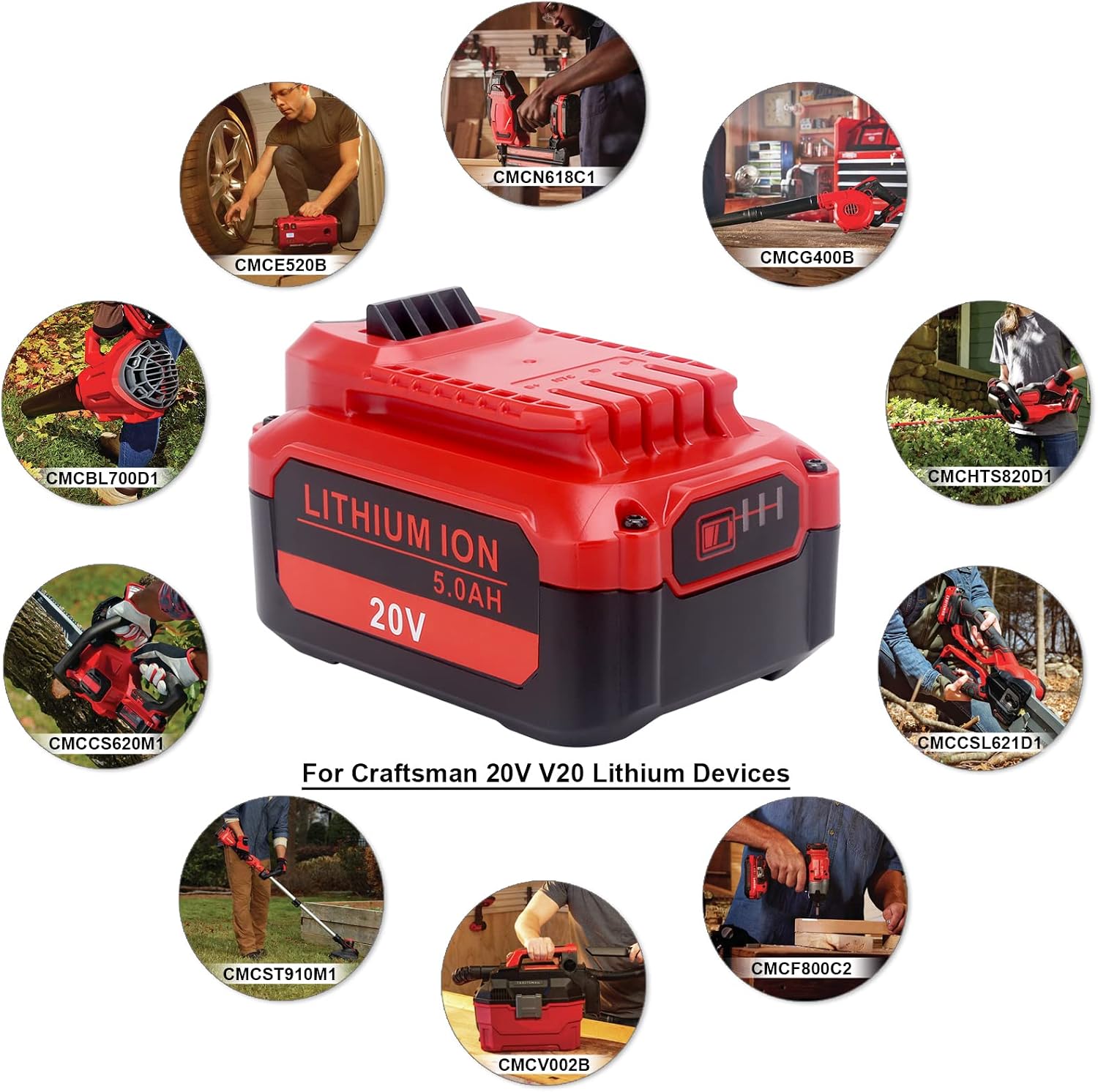 Biswaye 2 Pack 5.0Ah 20V MAX Battery CMCB205 Replacement for Craftsman V20 Lithium Ion Battery CMCB204-2 CMCB202 CMCB201 (for All V20* Cordless Power Tools) CMCK700D2 CMCD700C1 CMCF810C1 CMCK200C2