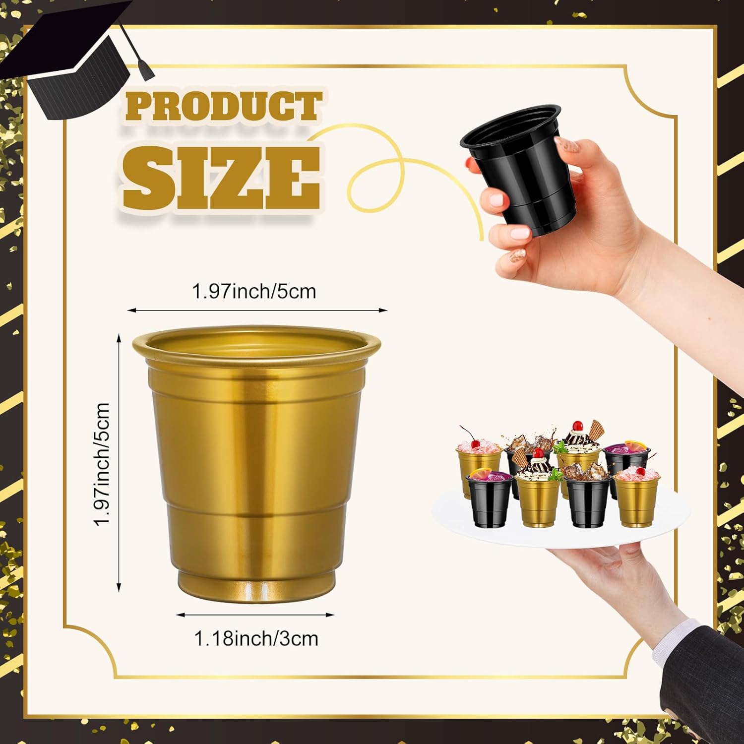 120 PCS Black Gold Plastic Shot Cups Black And Gold shot glasses Graduation shot cups for Party Wedding Birthday Family Gatherings and Festive Celebrations - Image 2