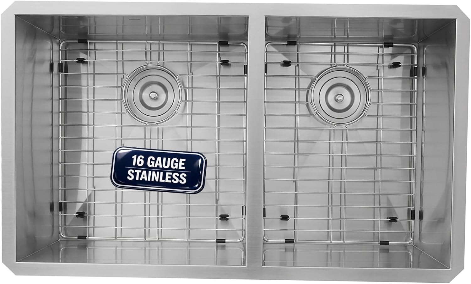 Nantucket Sinks Stainless Steel Kitchen Sink – 32" Undermount Kitchen Sink, 60/40 Double Bowl, w Bottom Grids & Colander Drains, Satin Finish – Insulation, Rubber Dampening Pads ZR3219-OS-16