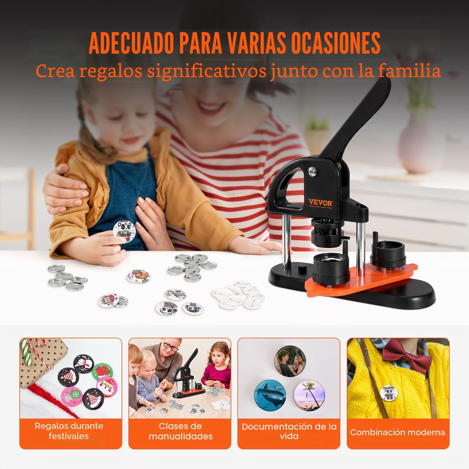 VEVOR Máquina para Hacer Botones de 32 mm Prensa para Insignias con 500 kits de Consumibles Libro Mágico y Cortador de Círculos Fabricante de Insignias de Plástico Resistente para Hacer Insignias