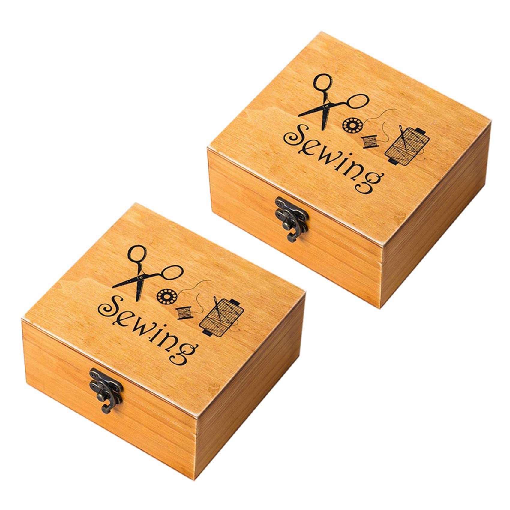 Hndhbfgrt 2X Wooden Sewing Box Sewing Accessories Supplies Kit Workbox for Mending