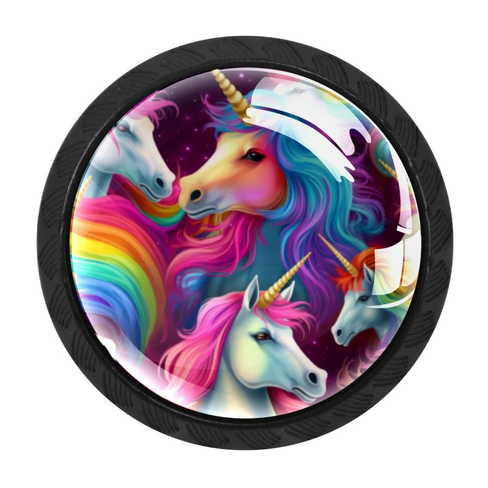 Chenzzzz Multicolored 04 4 Pack Rainbow Unicorn Dresser Drawer Cabinet Knobs Black Round Drawer Knob Pull Handle With Screws For Kitchen Wardrobe Cupboard Furniture Decor