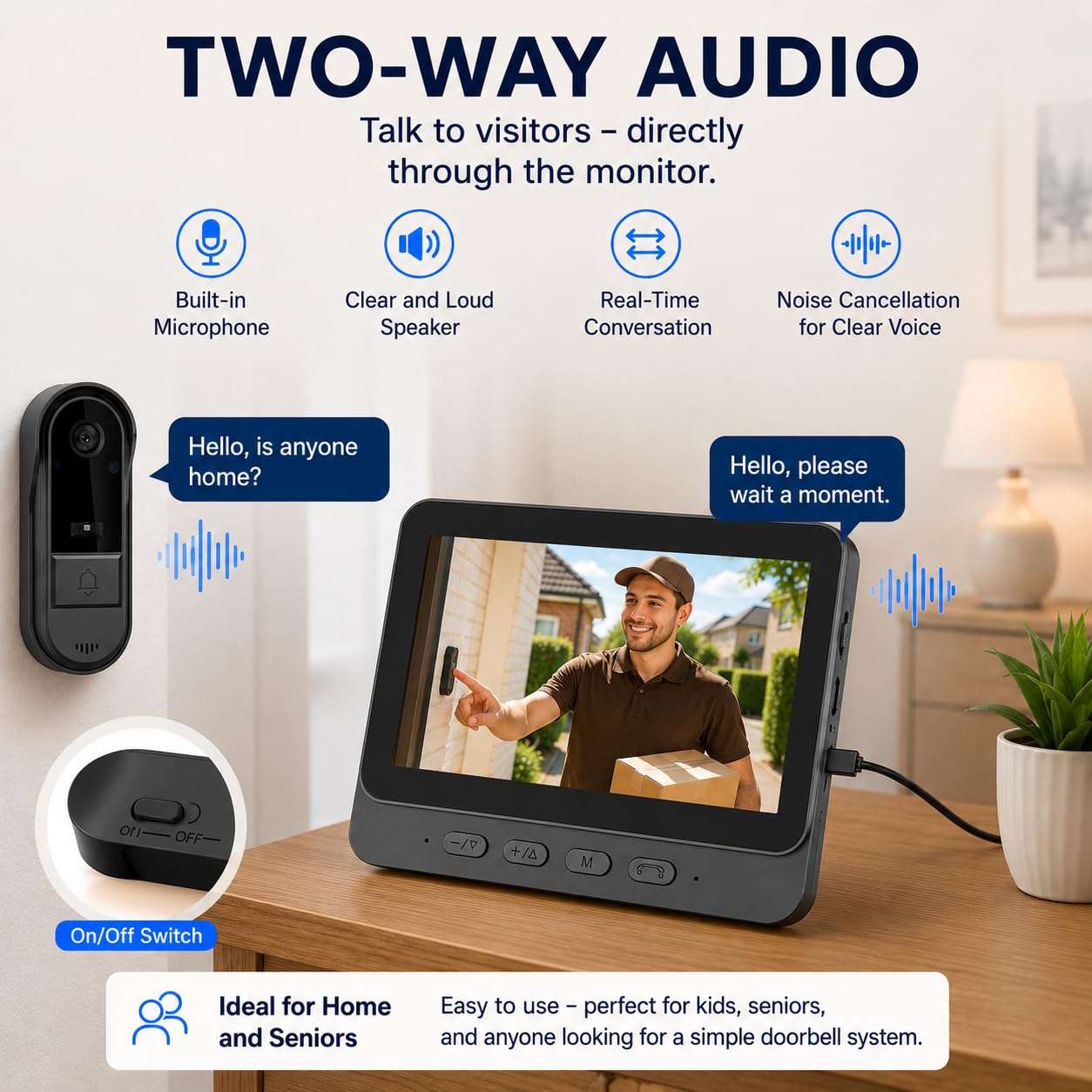 Sonnette Sans Fil avec Camera avce Écran 4,3'' Sans WiFi ni App 2.4GHZ