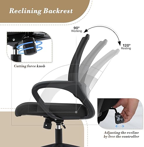 Miniatura 4 de Athena Collection Silla de oficina para computadora, silla de escritorio ergonómica con ruedas rodantes, soporte de espalda de malla y altura