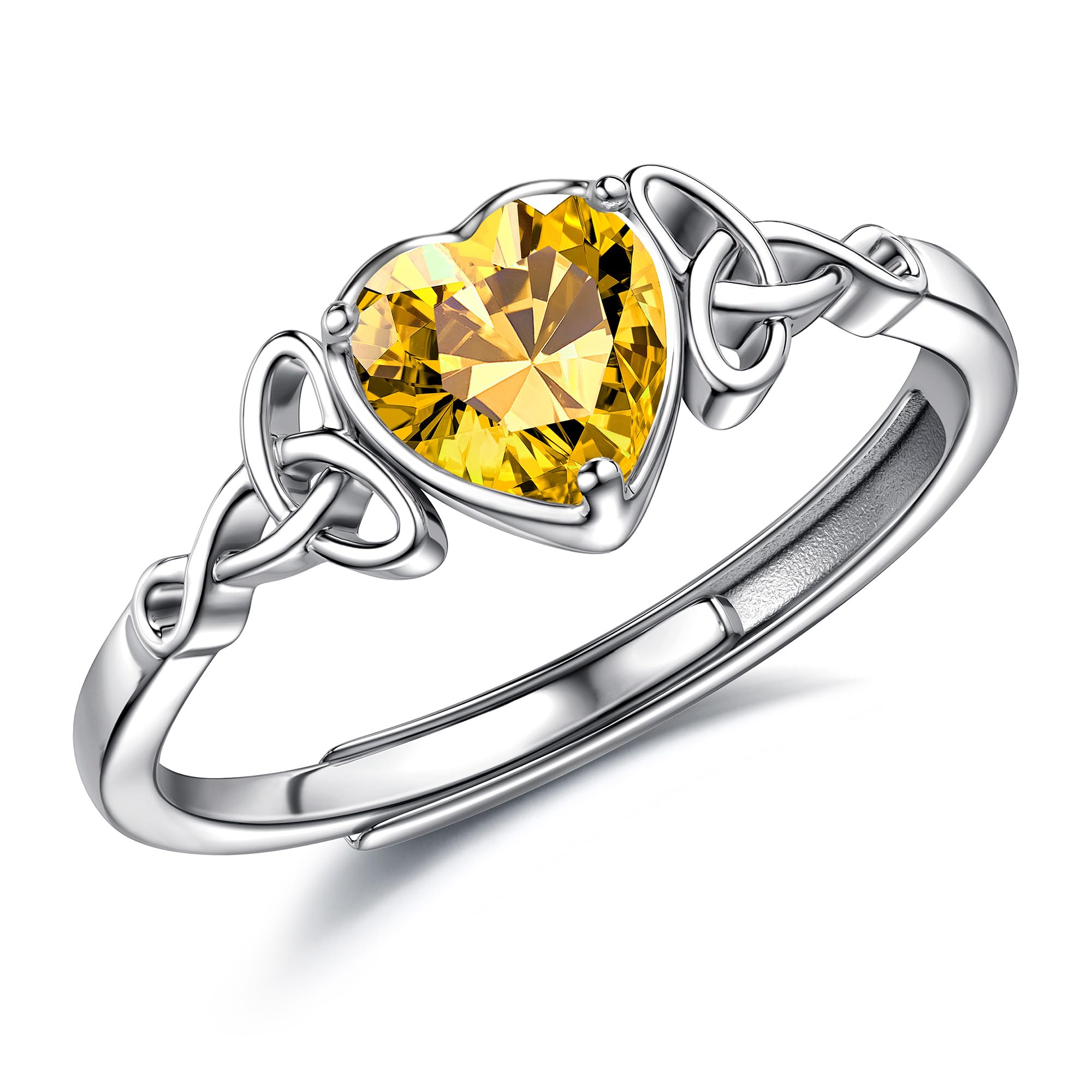 WBDWWTD JeweBella 925 Sterling Silber Ringe für Frauen, Verstellbarer Herz-Geburtsstein, keltischer Knotenring, Verlobungsring, Hochzeit, Versprechensring, Daumenringe für Frauen und Mädchen,