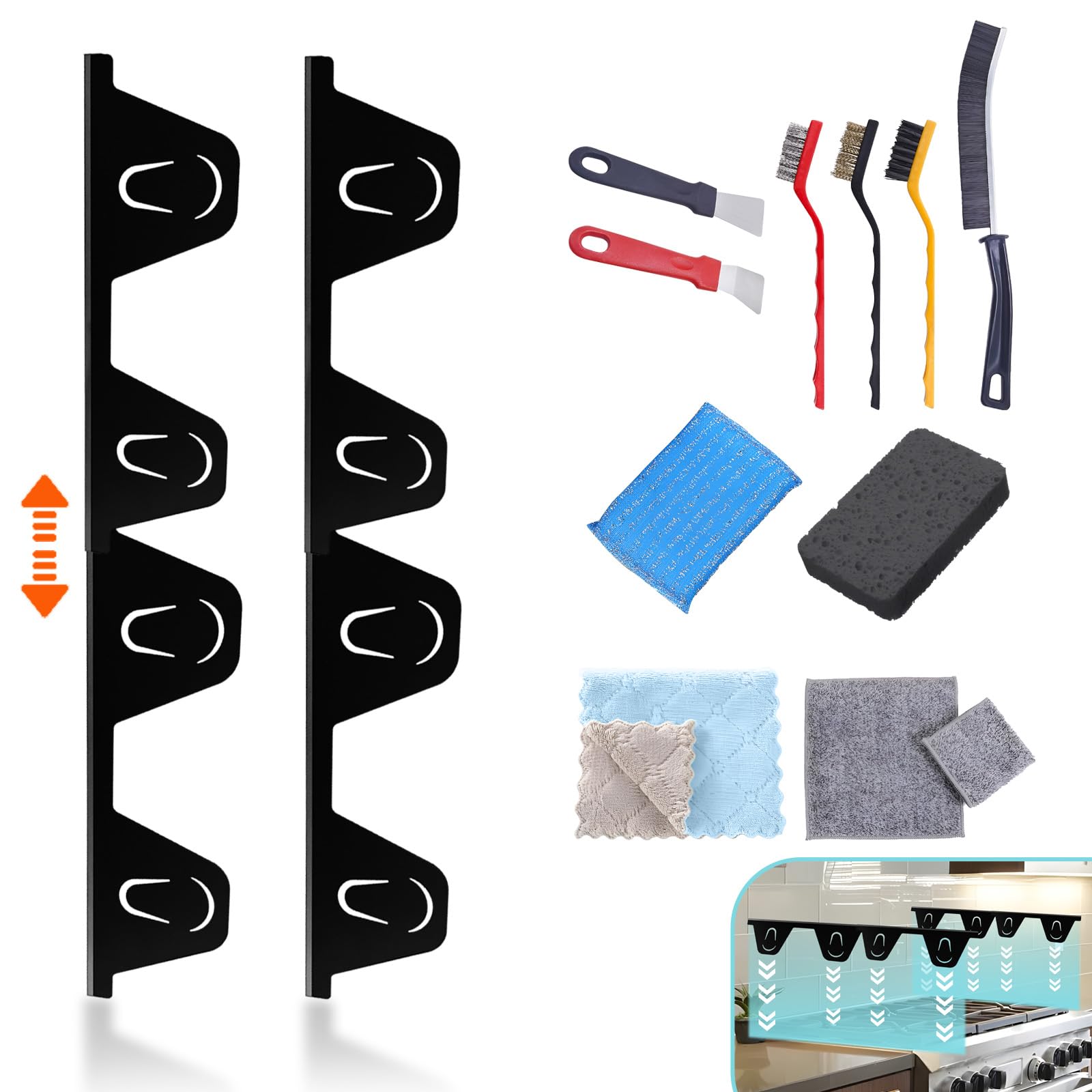 Stainless Steel Stove Gap Covers,2Pcs Stove Gap Filler, Stove Gap Guards, Heat Resistant and Easy to Clean,Heat Resistant Guard BetweenStove Top & Counter,Contains 10 KitchenCleaning Kits