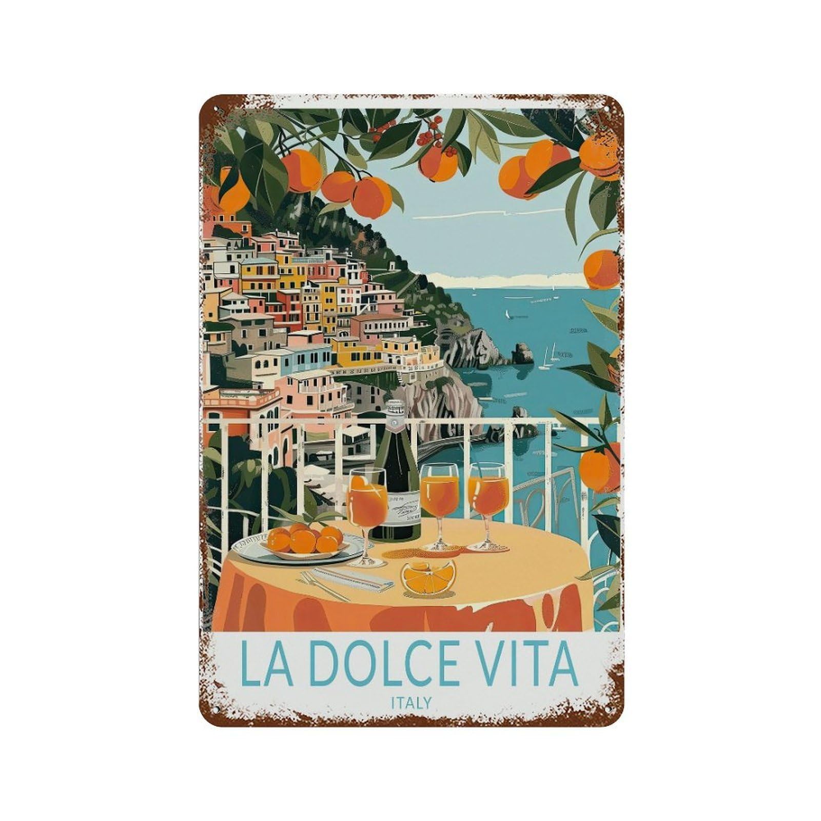 xiaoxiaoshen La Dolce Vita Italy Travel Decor, Orange Gifts Wall Decor Art Metal Tin Poster Modern Home Decor Art Home Bar Shop Decorations Vintage Sign 30x20cm