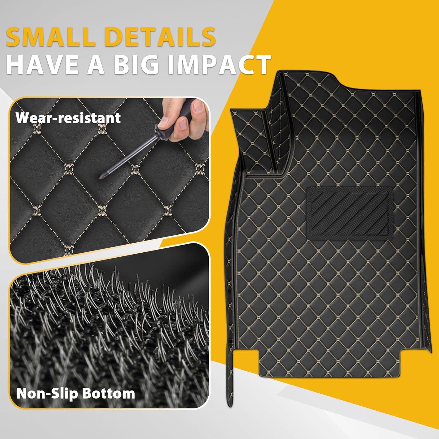Custom Fit Floor Mats for Toyota Tundra 2000-2006,Waterproof Nappa Leather All-Weather Floor Liners, Easy to Clean Car Floor Protection Accessories (Black&Beige)