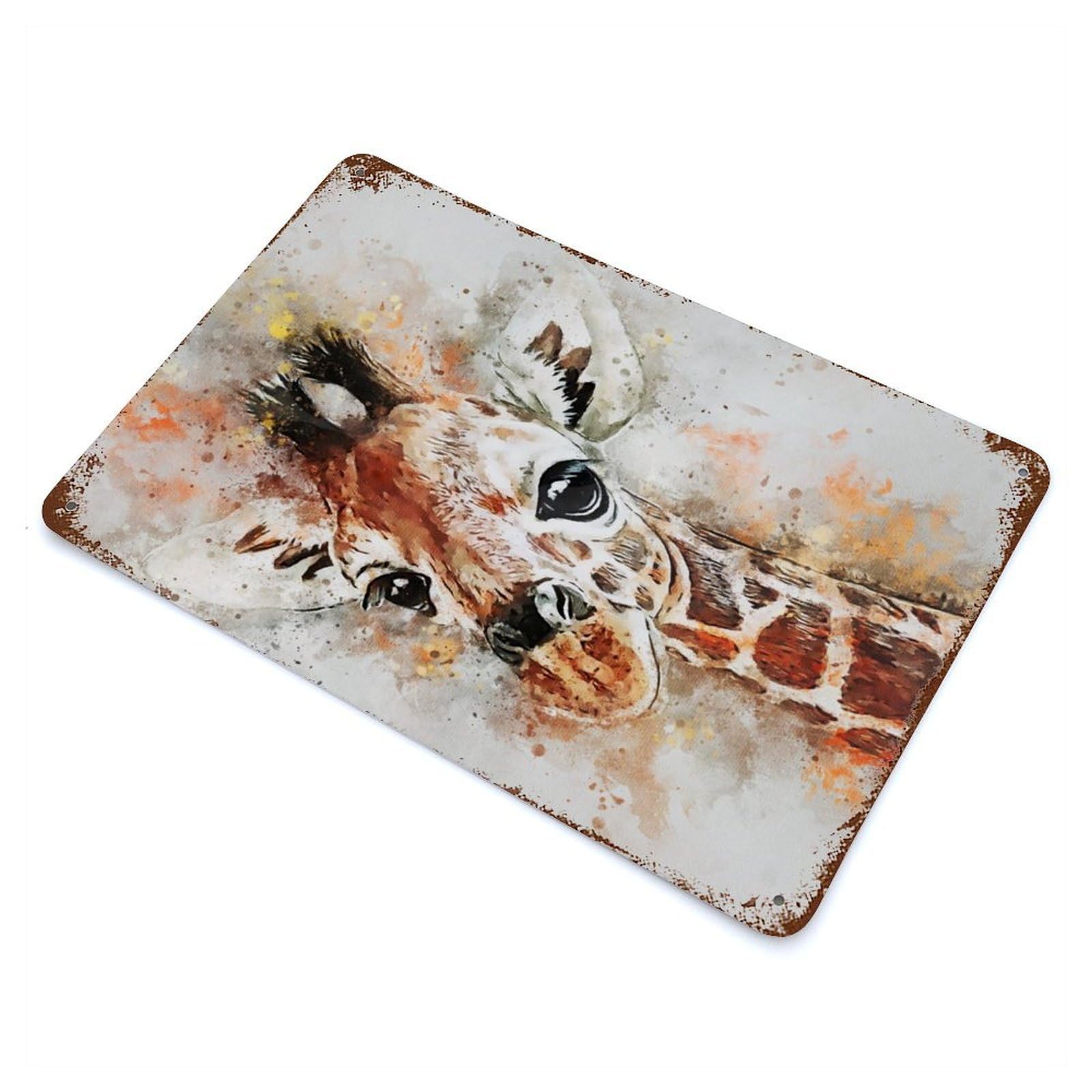 Garage Style Giraffe Watercolor Rusty Metal Tin Sign 11.8"x7.9", Farmhouse Wall Decor for Bar And Workshop