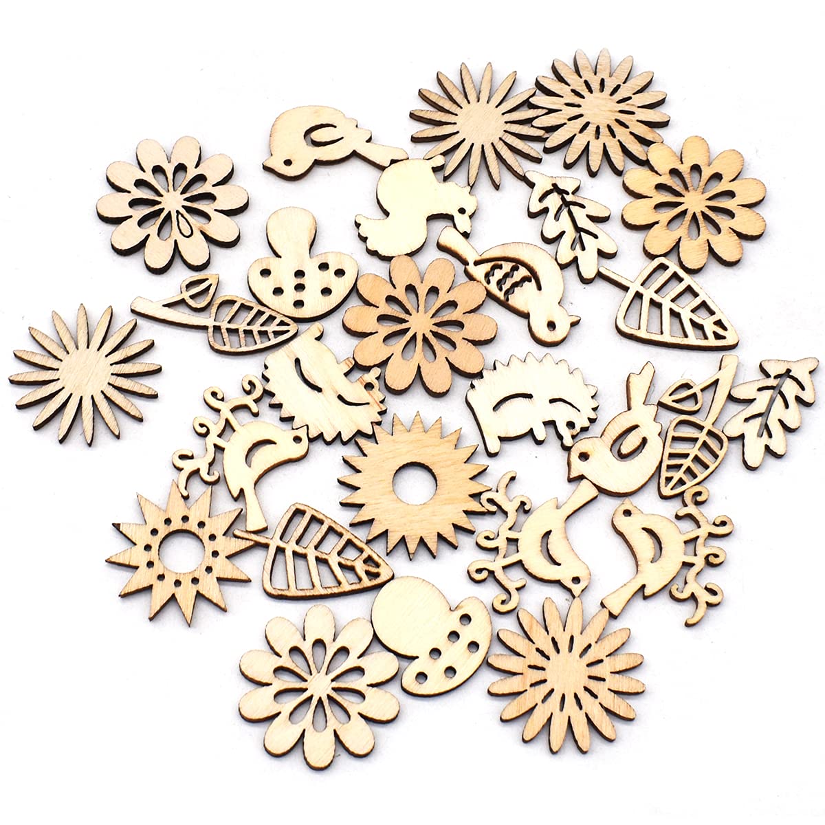 10 Flores De Madera Para Manualidades - 7.5 Cm De Diámetro, Con Agujero Y Cuerda, Para Pintar Y Decorar