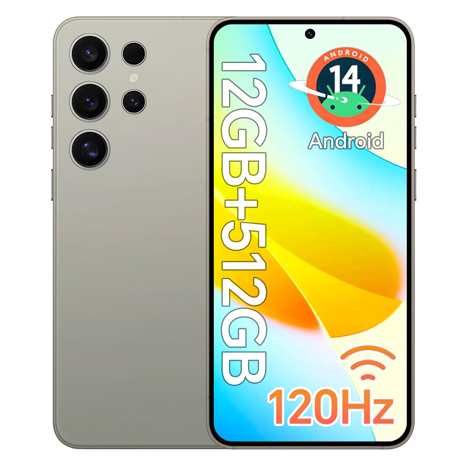 E24 Ultra Unlocked Phones with 5000mAh Battery,Android 14 Mobile Phone,Snapdragon 888 Smartphone Phone,12GB RAM+512GB ROM,48MP+108MP Camera, 3040 * 1440 HD 6.8'' Screen /5G/Dual SIM/GPS/WiFi,Grey