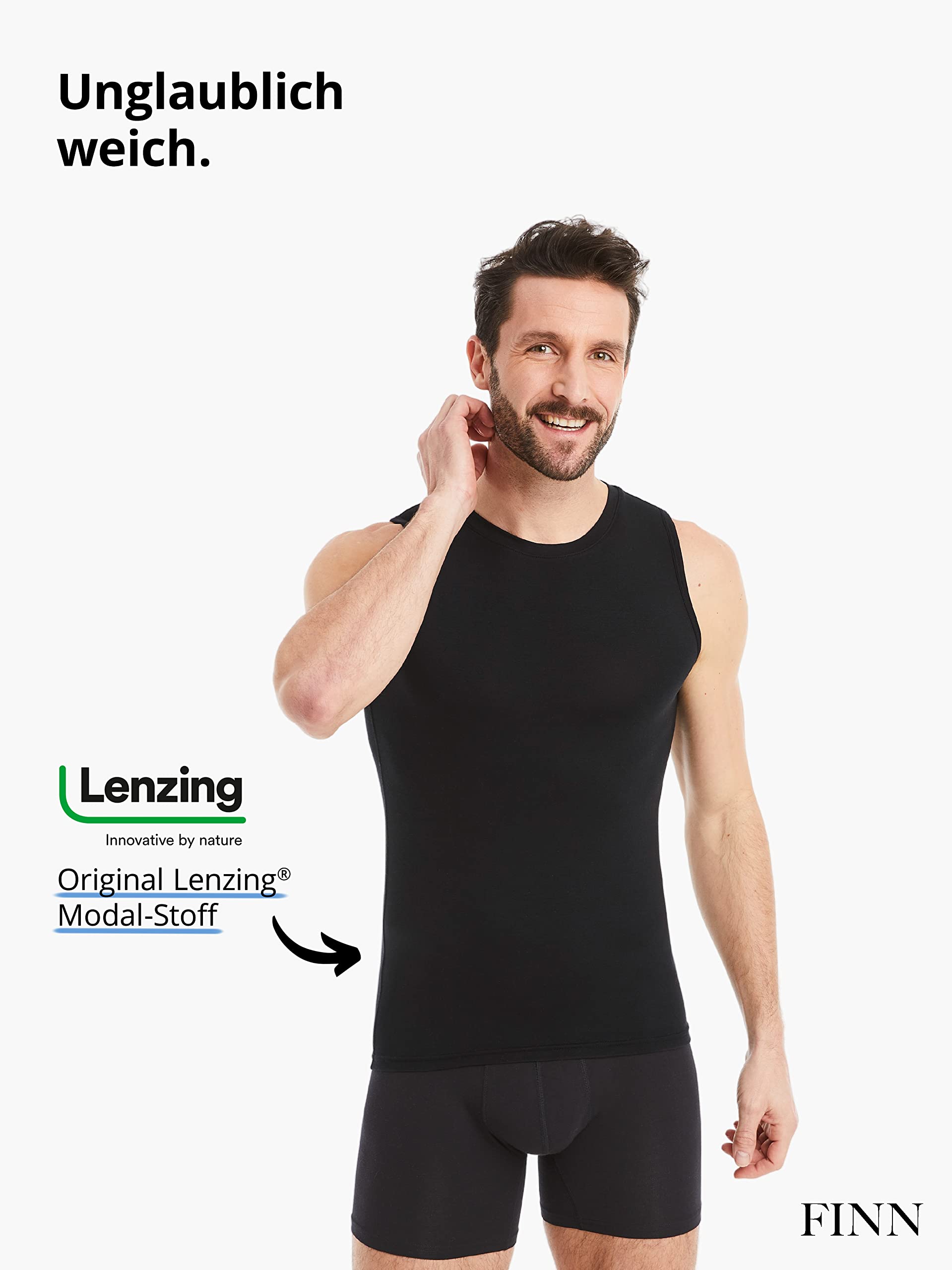 FINN Biznesowy podkoszulek męski bez rękawów z okrągłym dekoltem - podkoszulek męski Tank Top z oryginalnego materiału Lenzing® Modal