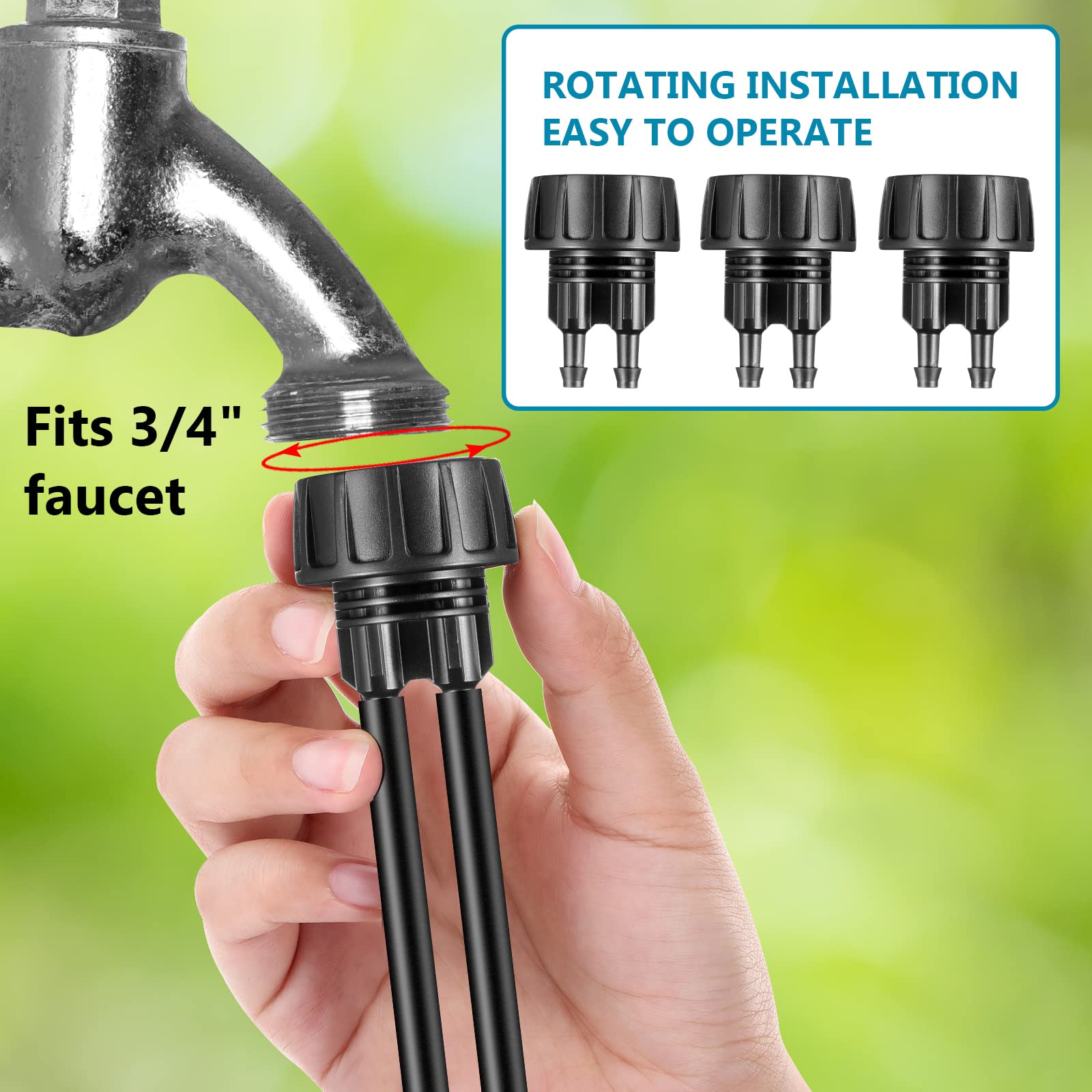 Retisee 12 conectores de manguera de riego por goteo de 1/4 pulgadas a adaptador de grifo de jardín de 3/4 pulgadas, sistema de riego por goteo, convierte accesorios de manguera de goteo de 3/4 a 1/4