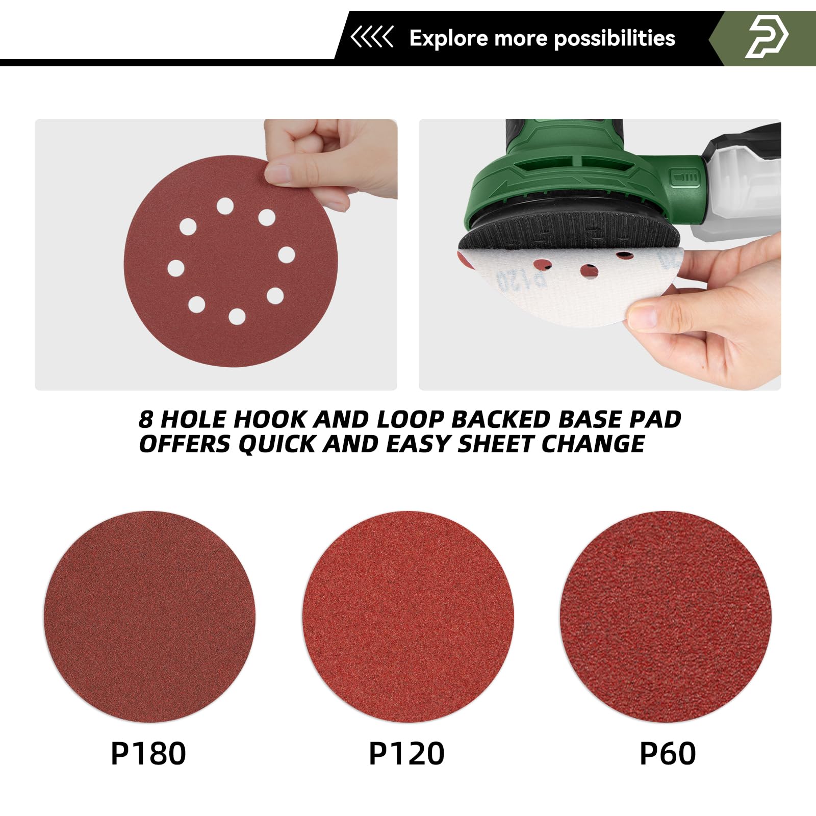 Prostormer Lijadora orbital aleatoria de 5 pulgadas con 21 papeles de lija | Lijadora de palma de 13000 RPM, 2.6 amperios con 6 velocidades variables, recogida de polvo para pulido, lijado