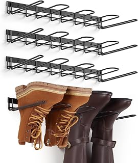 Boot Rack, 8 Pairs Wall Mounted Shoe Rack, Sturdy Wader Hangers Boot Organizer Tall Boots Holder for Garage Entrway, Black, 4 Pack