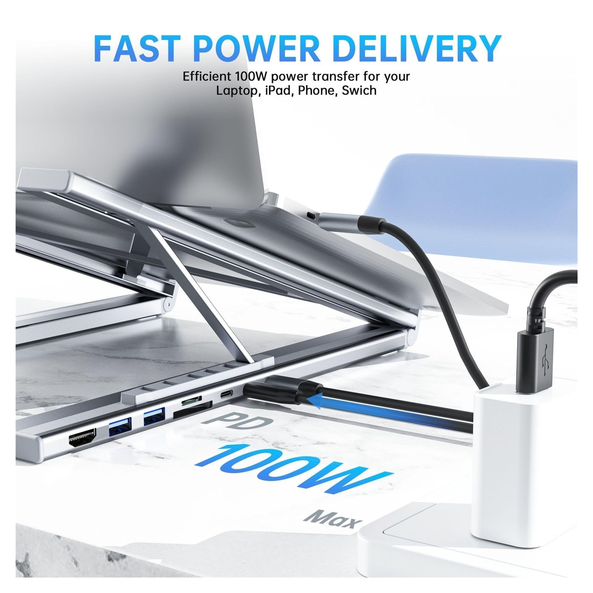Docking station for supporto portatile USB C con HUB 7 in 1 USB 3.0 4K HDMI SD TF Card Reader Staffa regolabile in alluminio for PC Notebook(7-in-1 Silver)