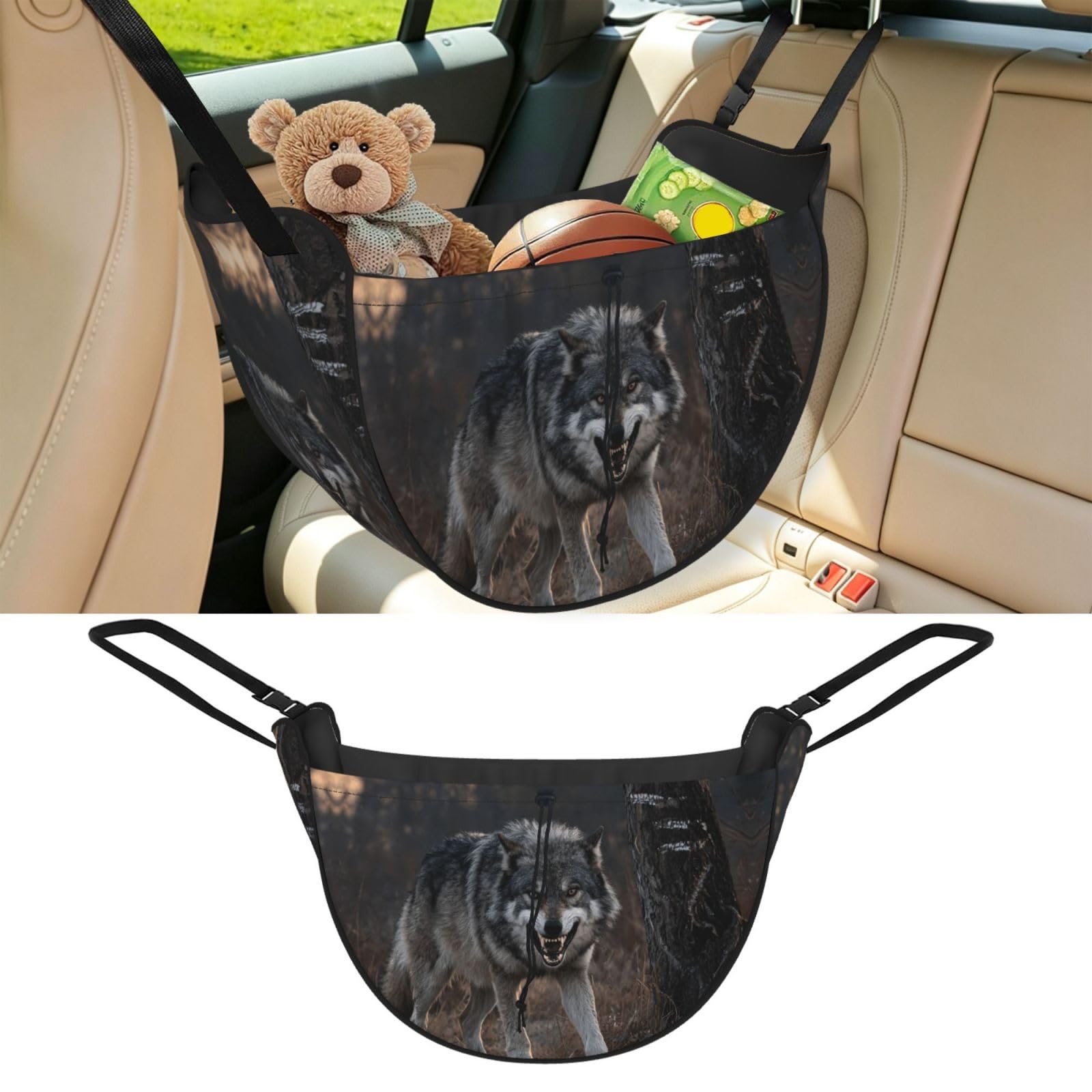 Cntdbu Black Wolf Guard Car Seat Organizer-Backseat Storage Bag For Travel