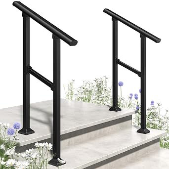 Hand Rails for Outdoor Steps, 2 Step Handrail 2 Pack, Outdoor Handrail Stair Railing Kit, Safety Hand Rails for Seniors
