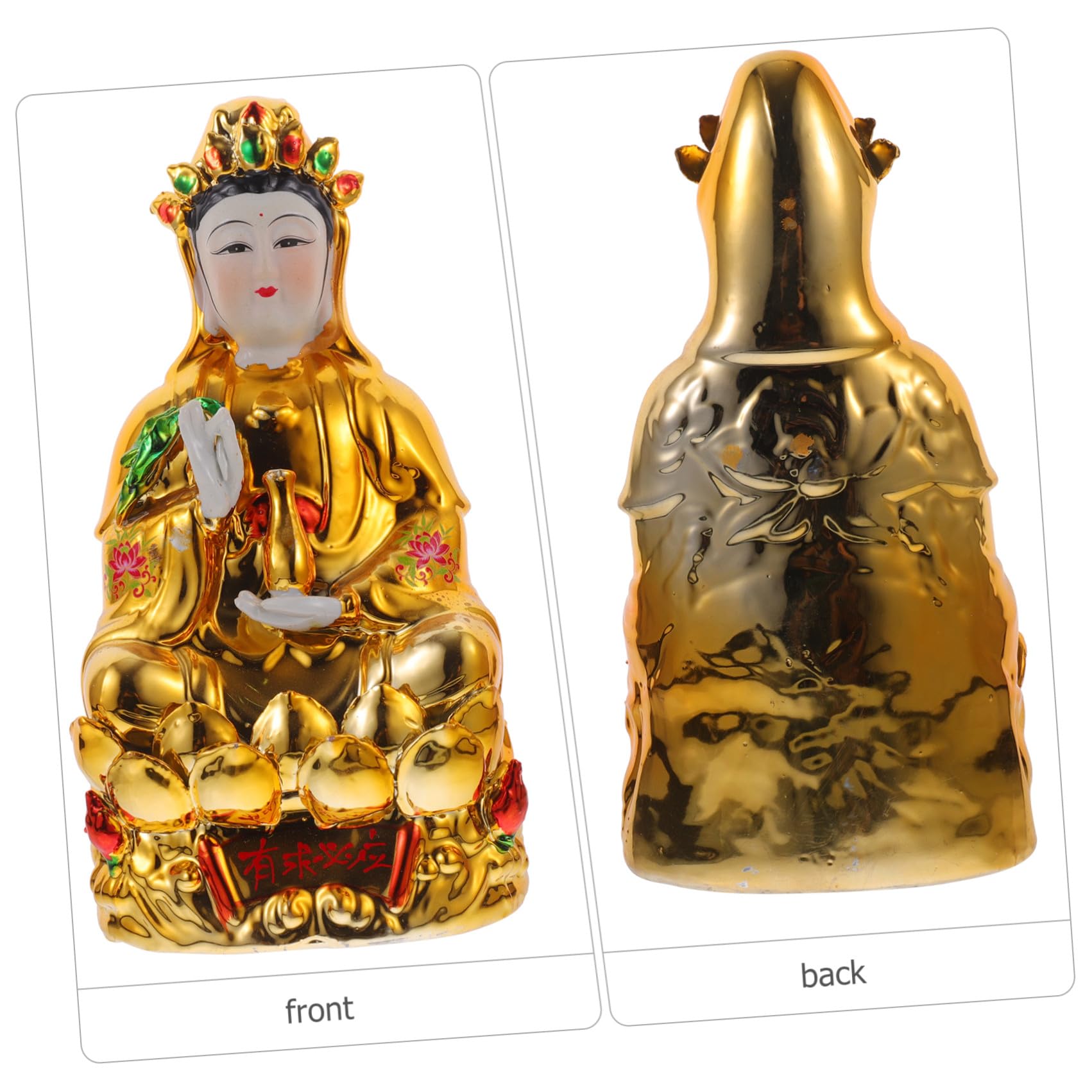 Didiseaon Estatua de Guanyin de Cerámica Dorada para Mesa, Estilo Chino