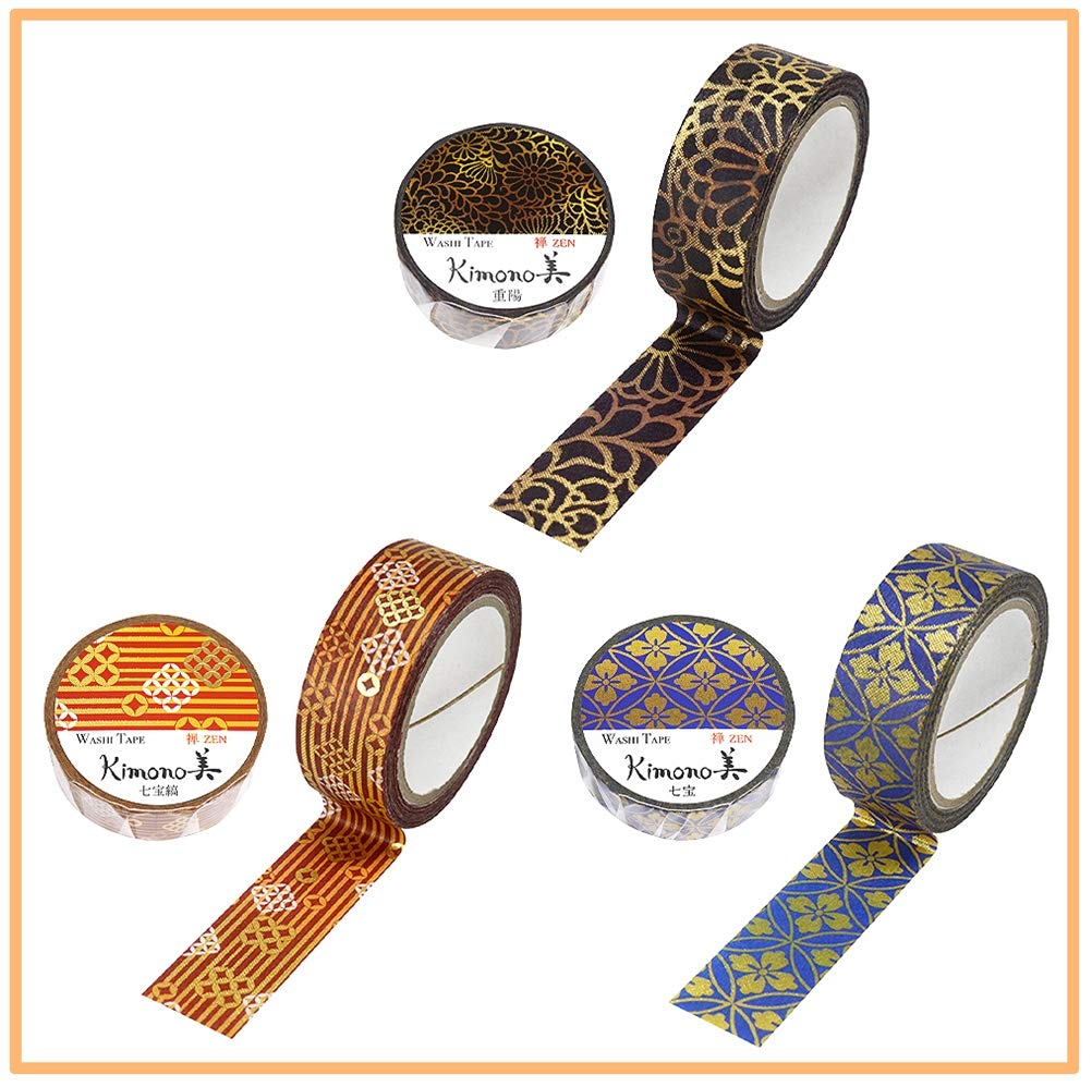Kimono-Inspired Washi Masking Tape Set, 3 Rolls