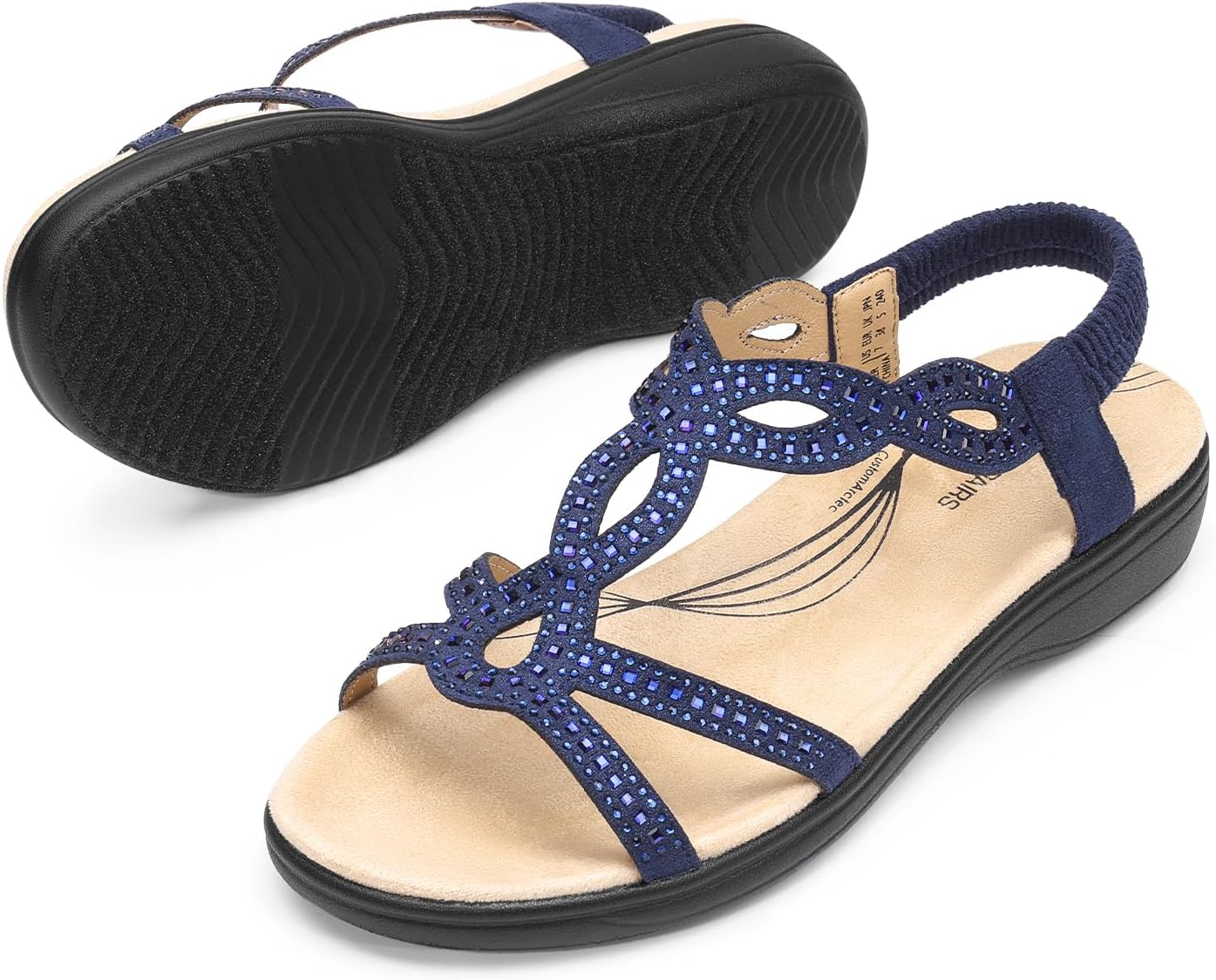 DREAM PAIRS Women's Comfort Dressy Rhinestone Summer Beach Sandals Slip-on Flat Walking Orthopedic Sandals with Elastica Back Strap - Image 4