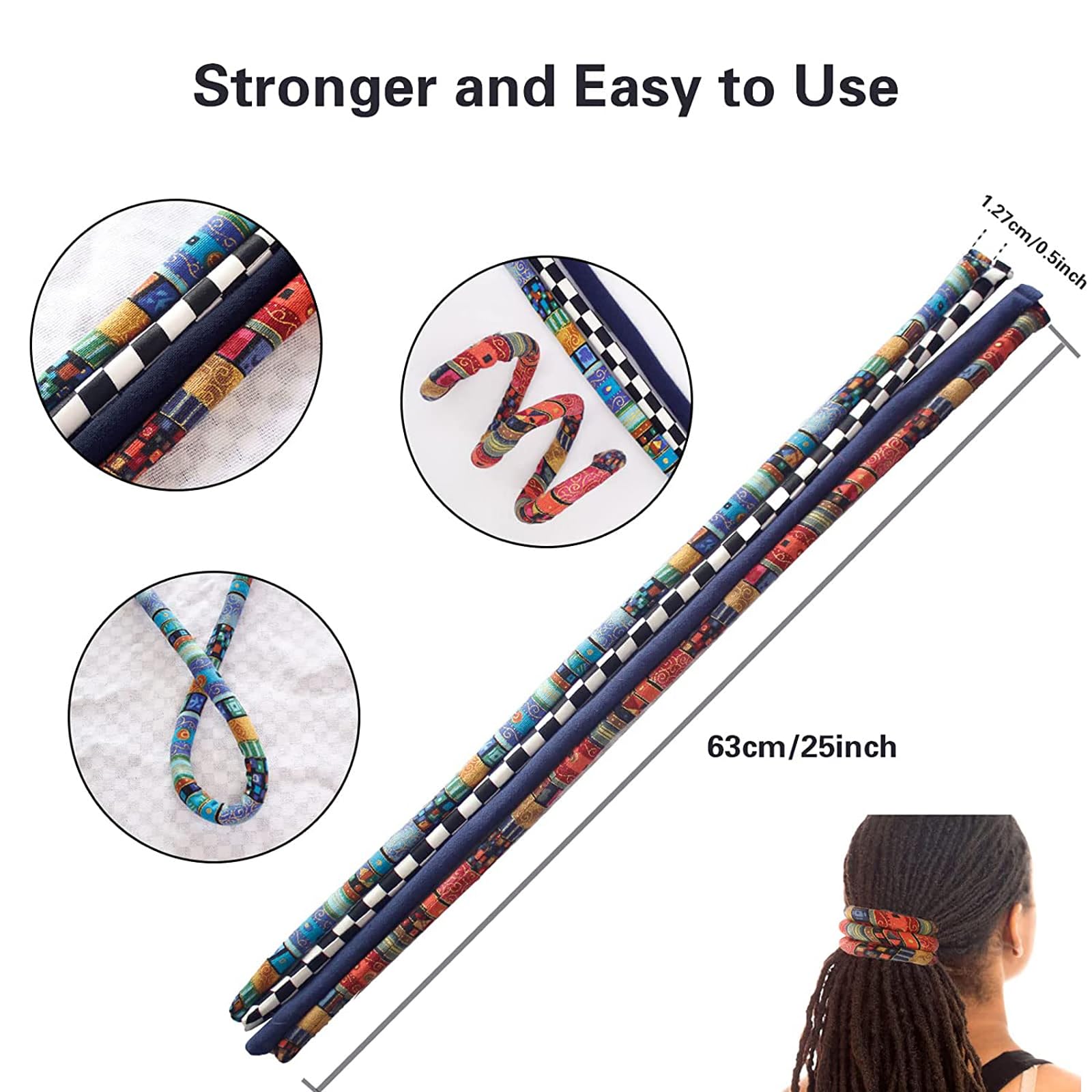 Spiral Lock Hair Tie Dreadlock Accessory Bendable Hair Ties for Women and Men Ponytail Holders Colorful Dreadlock Hair Tie Long Dreads Thick Curly Hair Holder (Red ethnic style) - Image 2