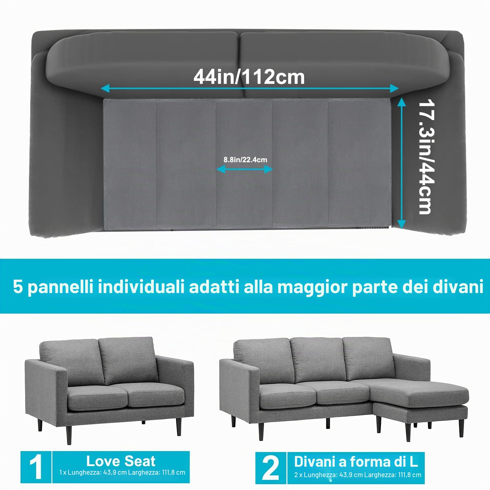 Cuscino di Supporto per Divano Sospeso, 111,7 x 44cm, pieghevole con pannello in MDF Supporto per Cuscino Cedente per la Maggior Parte dei Divani a 3 Posti