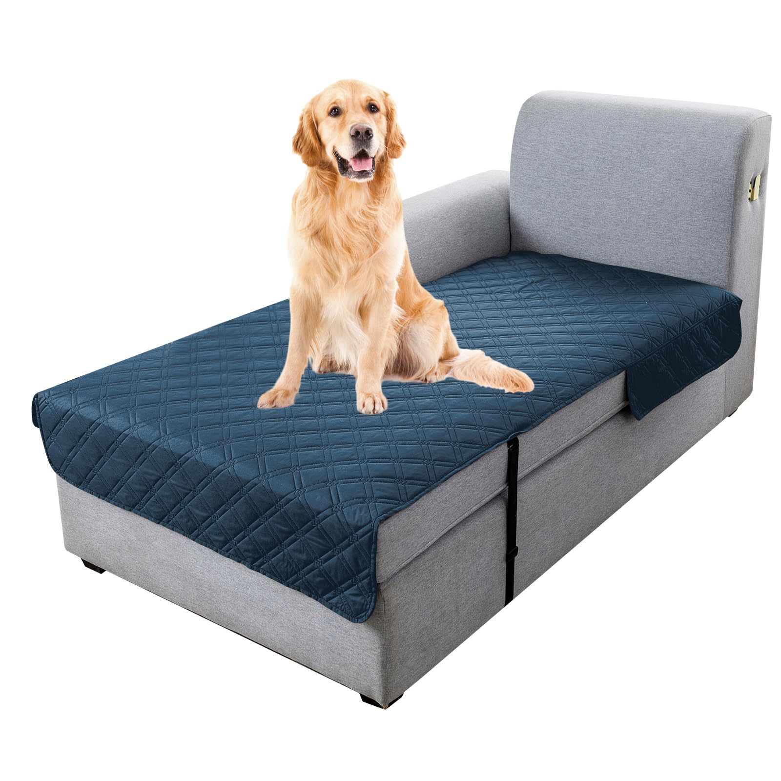 Genina L Shape Couch Cover, Sectional Couch Chaise Covers, Waterproof Washable Sofa Covers for Left L Shape Chaise Lounge, Anti-Slip Sofa Slipcovers for Dogs Cats Pet Friendly(Peacock Blue)