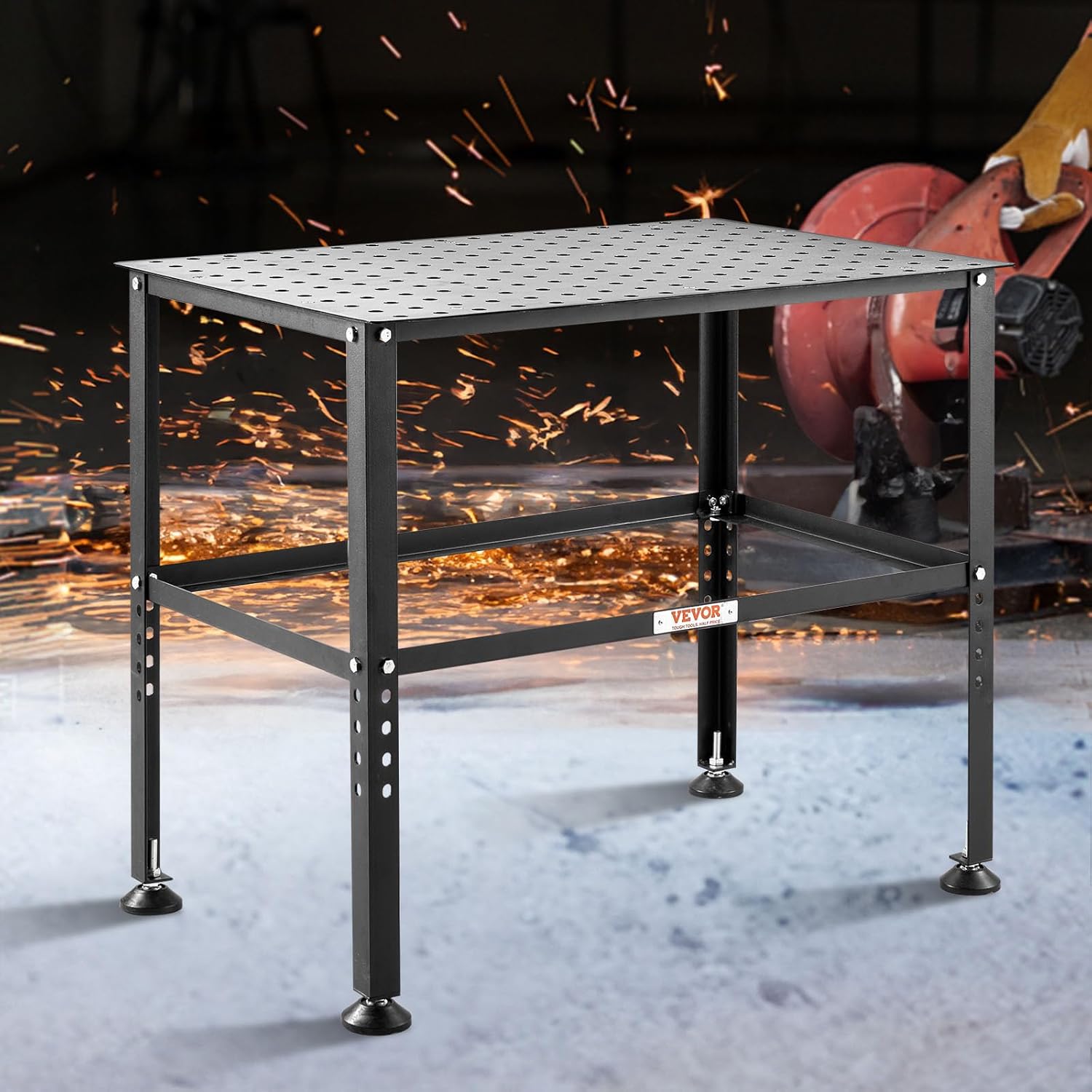 VEVOR Welding Table 36" x 24", 800LBS Capacity Welding Workbench Table, Heavy-Duty Work Bench with 0.63" Fixture Holes and Non-Slip Foot Pads for Welding Assembly Repair Works