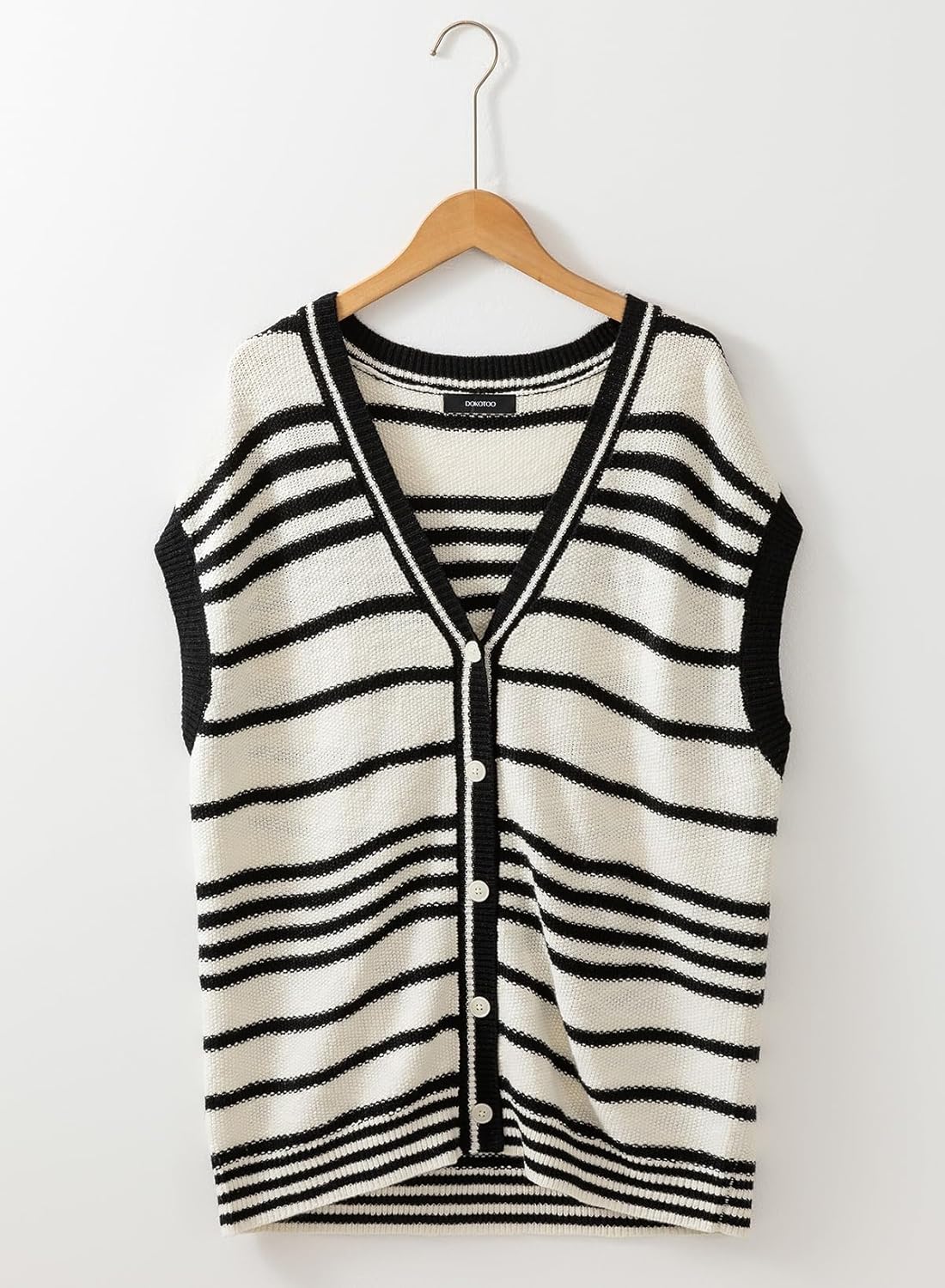 Dokotoo Sweater Vest Women Striped V Neck Button Vest for Women Vest Top Spring Cardigan Sweaters for Women 2025 - Image 6
