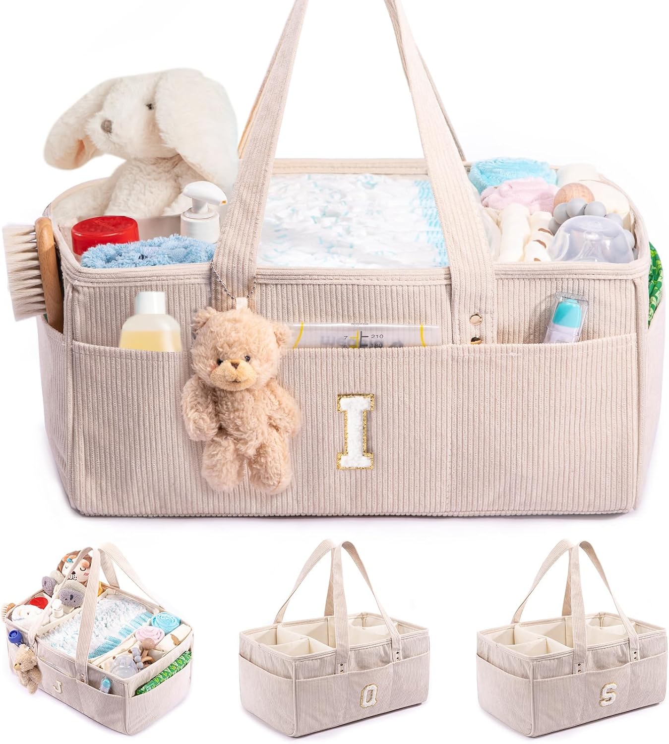 SFYBYHEART Initial Personalized Diaper Caddy Organizer, Baby Storage Basket for Diapers and Wipes, Shower Gift, Nursery Organizer, Portable Baby Storage