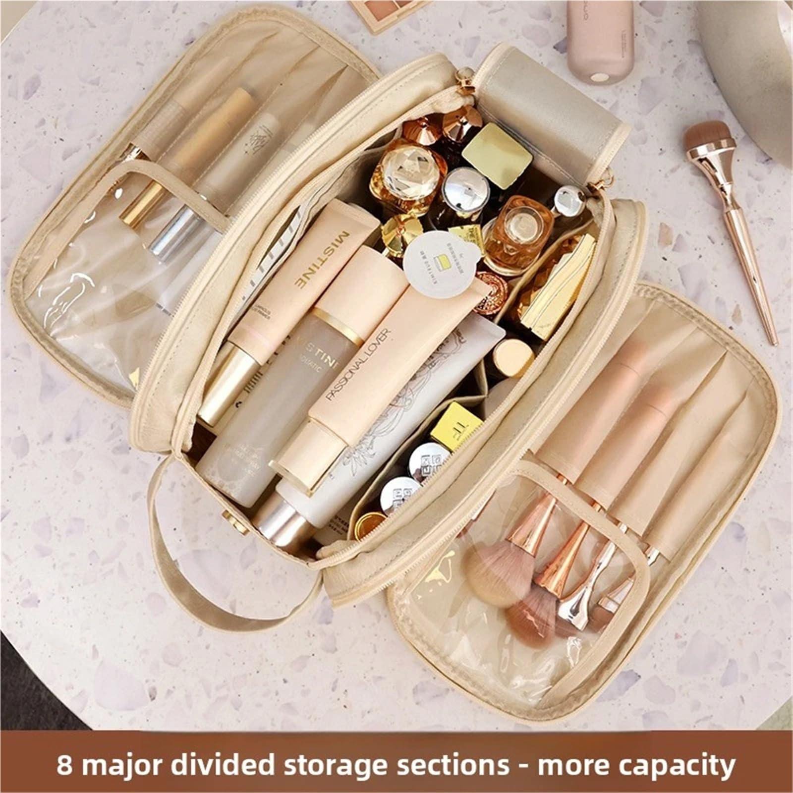 Bolsa de Maquillaje con Doble Cremallera, Gran Capacidad, portátil for Viajes Negocios, brocha, Bolsa Aseo, 1 Uds para Viajar(Black)