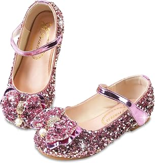 Ballet Shoes for Girls Lightweight Toddler Mary Jane Ballerina Shoes Crystal Flowers Princess Dress Shoes Sparkle Glitter Mary Jane Shoes for Girls Ballet Dance Flats Birthday Party