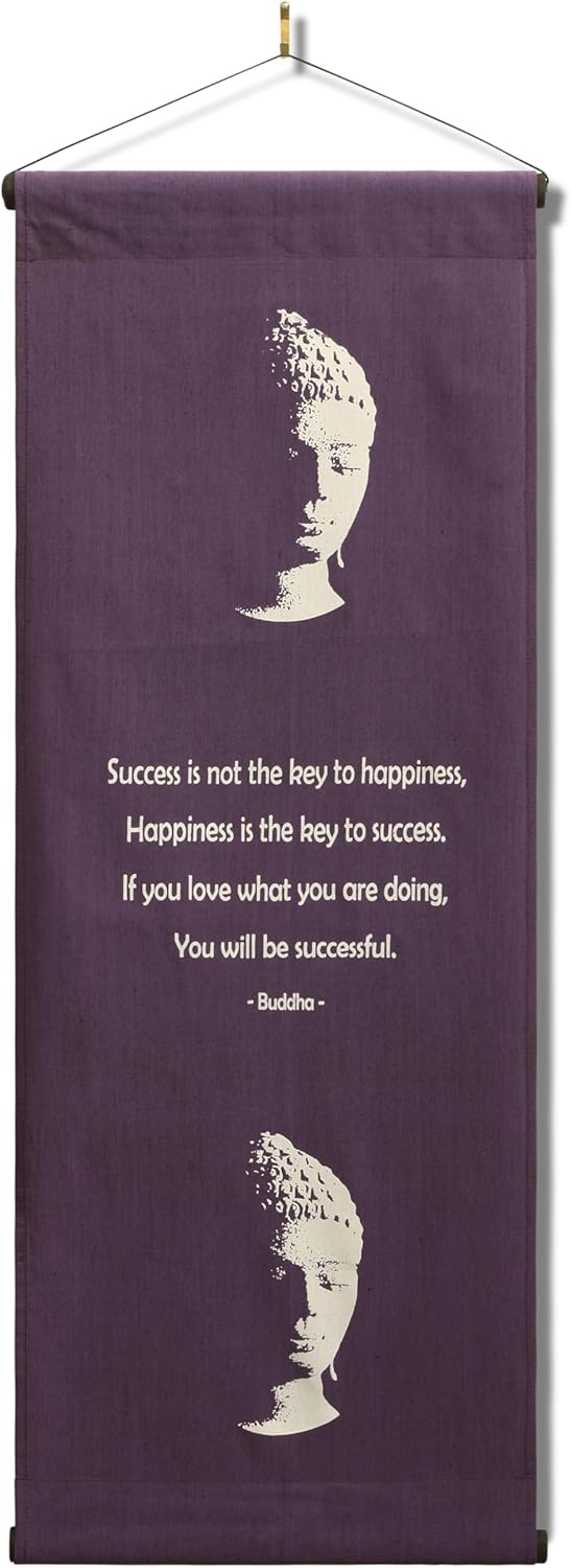 G6 Collection Inspirational Wall Decor Buddha Banner, Inspiring Quote Wall Hanging Scroll, Affirmation Motivational Uplifting Message Art Decoration, Thought Saying Tapestry Buddha - Success (Black)