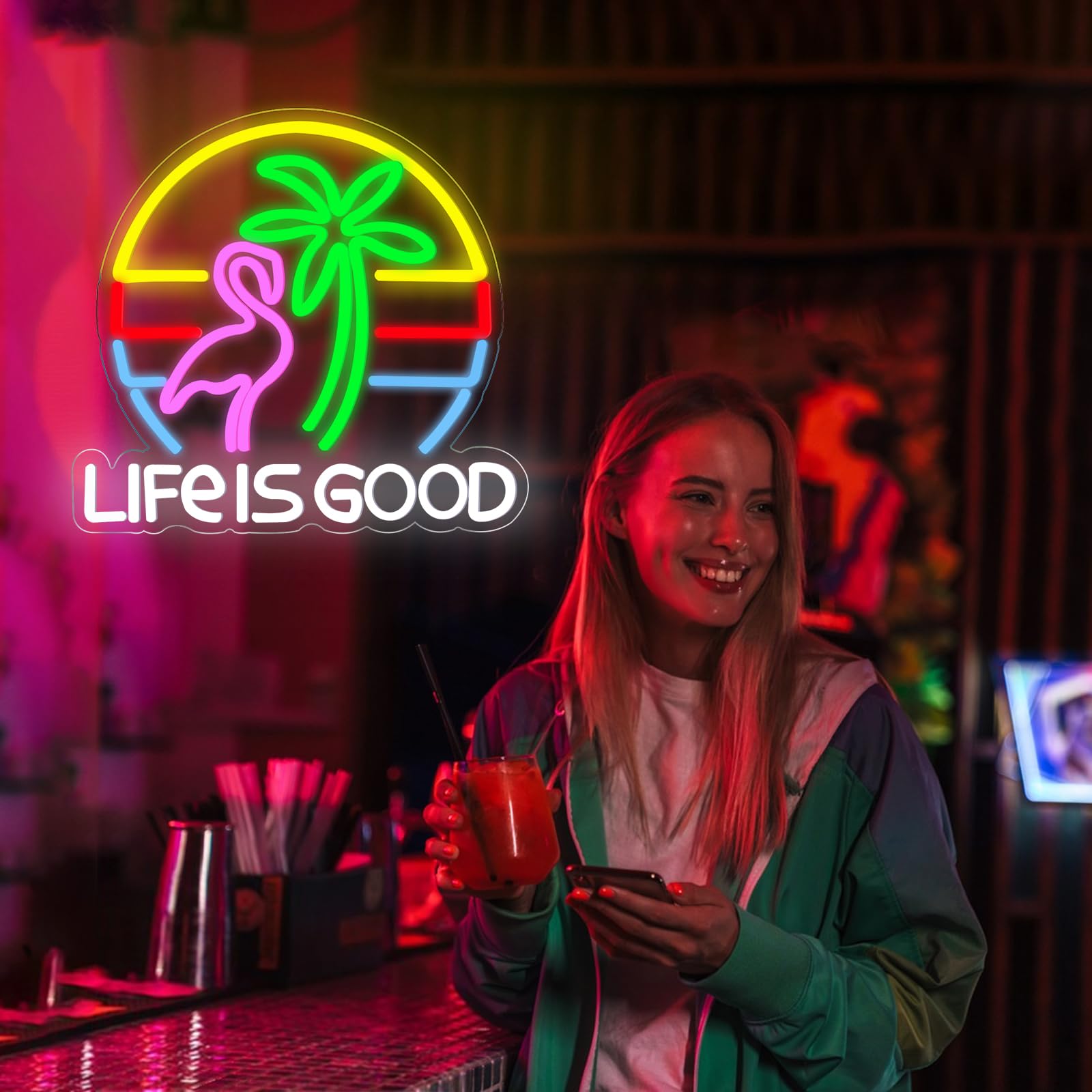 Flamingo Neon Schild Palme Bier Bar Neon Lichter für Wand LED Neon Licht Zeichen für Home Bar Cart Sommer Strand Restaurant Mann Höhle Bier Cafe Bistro Club Party Décor