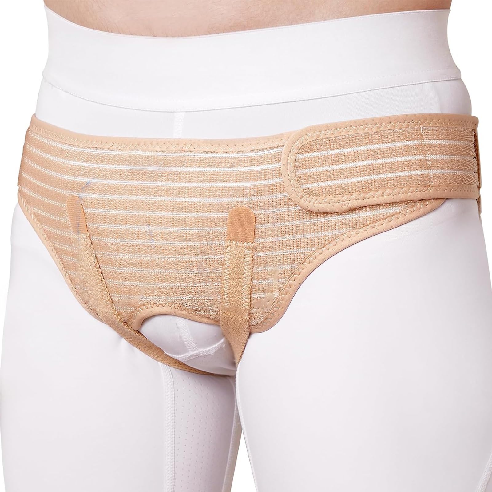 Cinture per Ernia per Uomo e Donna, Cinto Ernia Inguinale, Cinto Erniario Regolabile, con 4 Cuscinetti di Compressione Rimovibili, per Ernia Inguinale Doppia o Sportiva(Beige,Small)