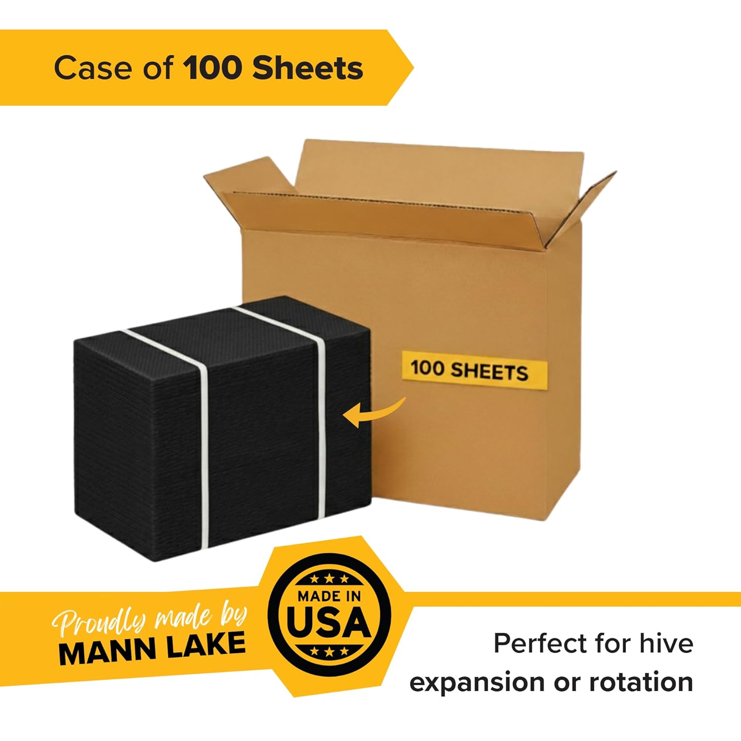 Mann Lake 5 5/8" Waxed Black Rite-Cell Foundation Sheets, Made in the USA, BPA-Free, Food-Grade, Beeswax-Coated for Beehive Frames, Fits 6 5/8" Hive Bodies, Durable, Wax Moth Resistant, 100-Pack