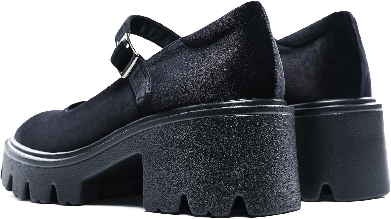 Women's Mary Jane Shoes - Platform Mary Janes for Women, Black Velvet Round Toe Chunky Dress Shoes with Adjustable Ankle Strap - Image 5