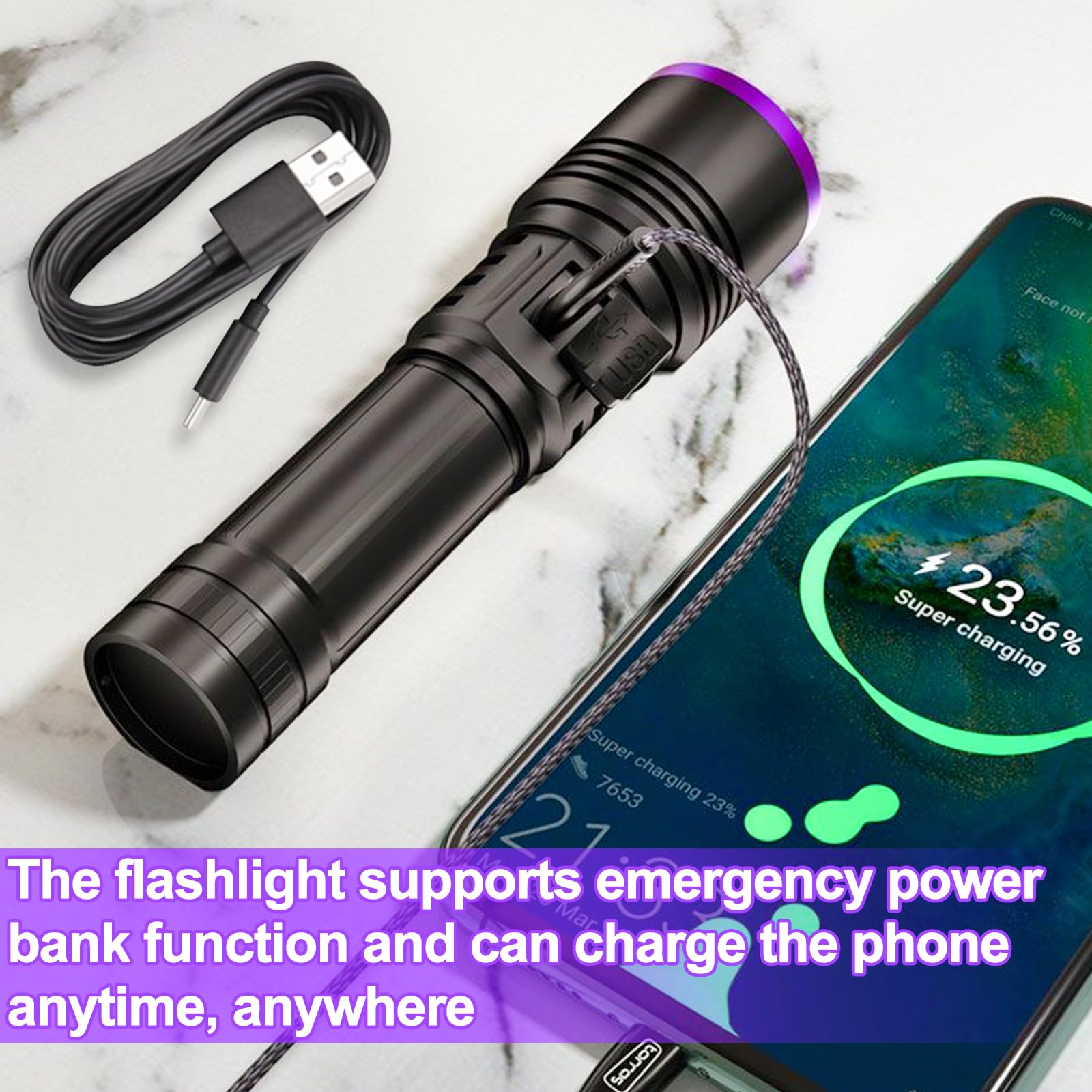 365nm Linterna Ultravioleta, 20W Linternas Luz Negra USB Recargable, Ultravioleta Linterna LED para Detector de Orina, Fluorescente, Mascotas, Escorpiones, Vidrio de Uranio, Resina