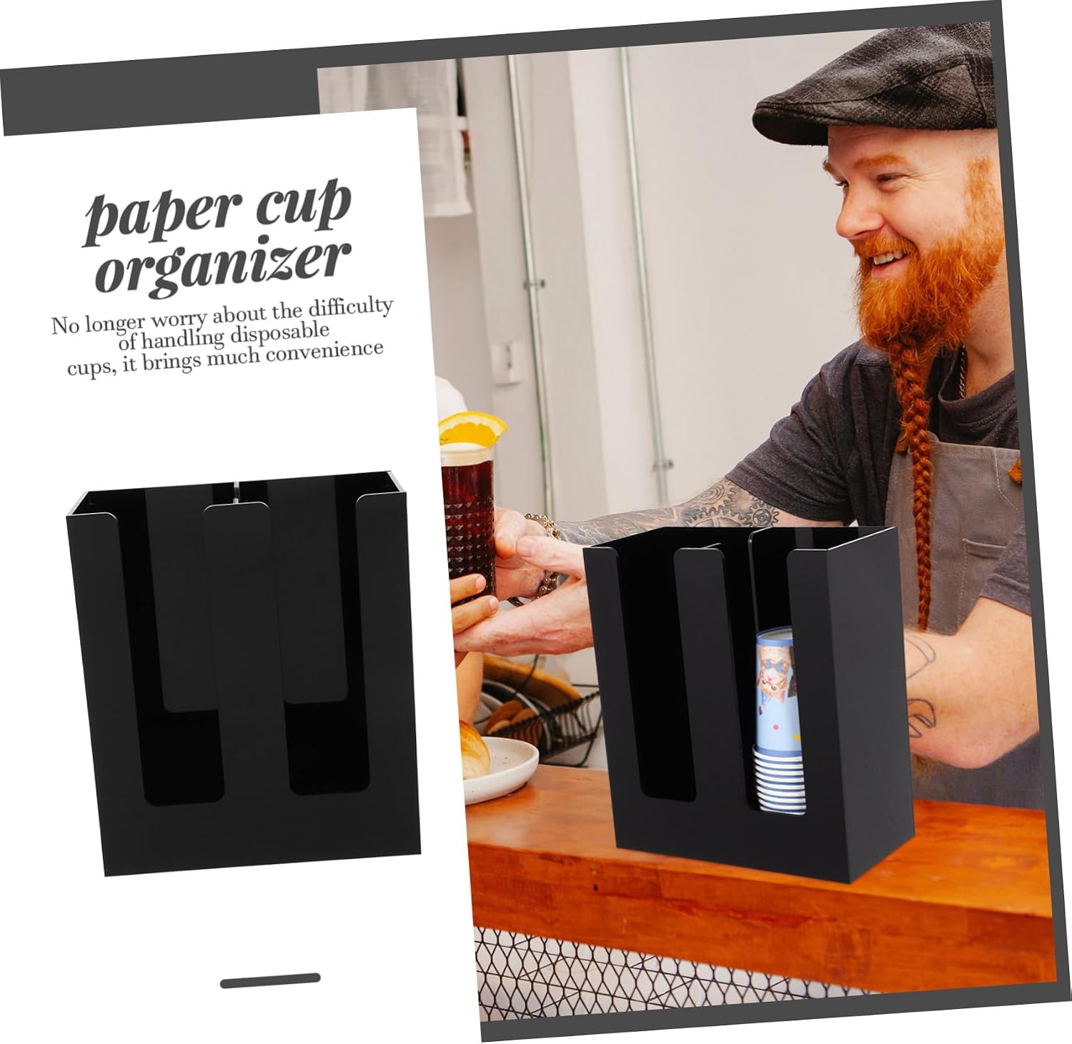 Tabletop Cup Dispenser Organizer for Access Paper Cup Holder Open Design Space-saving Storage Finish Adhesive Wall Mount Option