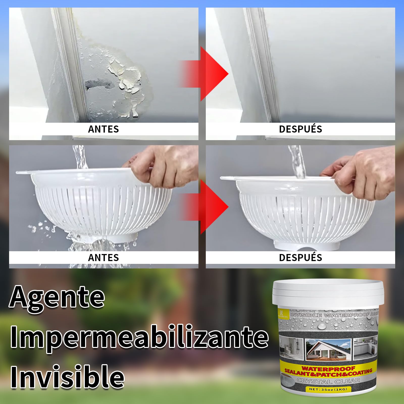 1KG Waterproof Coating Transparent,Membrane d'Étanchéité Waterstop,Joint Etancheite pour l'intérieur et l'extérieur,Agent Imperméable Invisible pour Terrasse,Facade,Toiture et Bain