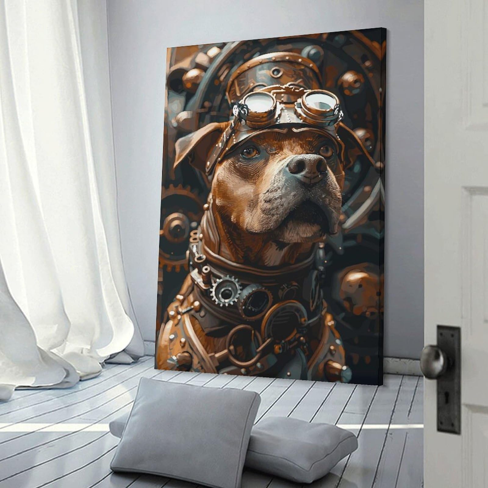 Junmoney Steampunk Dog Terrier Canvas Wall Decor 20x30inch(50x75cm), for Lounge, Bedroom Or Personal Spaces, A Wall Art Gift for Fresh Interiors