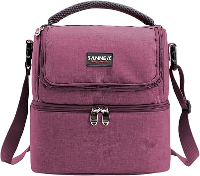 Lunch Bag for Women Double Decker Leakproof Lunch Box for Men Adult Small Cooler Insulated Lunchbox Thermal Tote Work Travel Picnic Food Drink Cool Bag (Taro-purple)