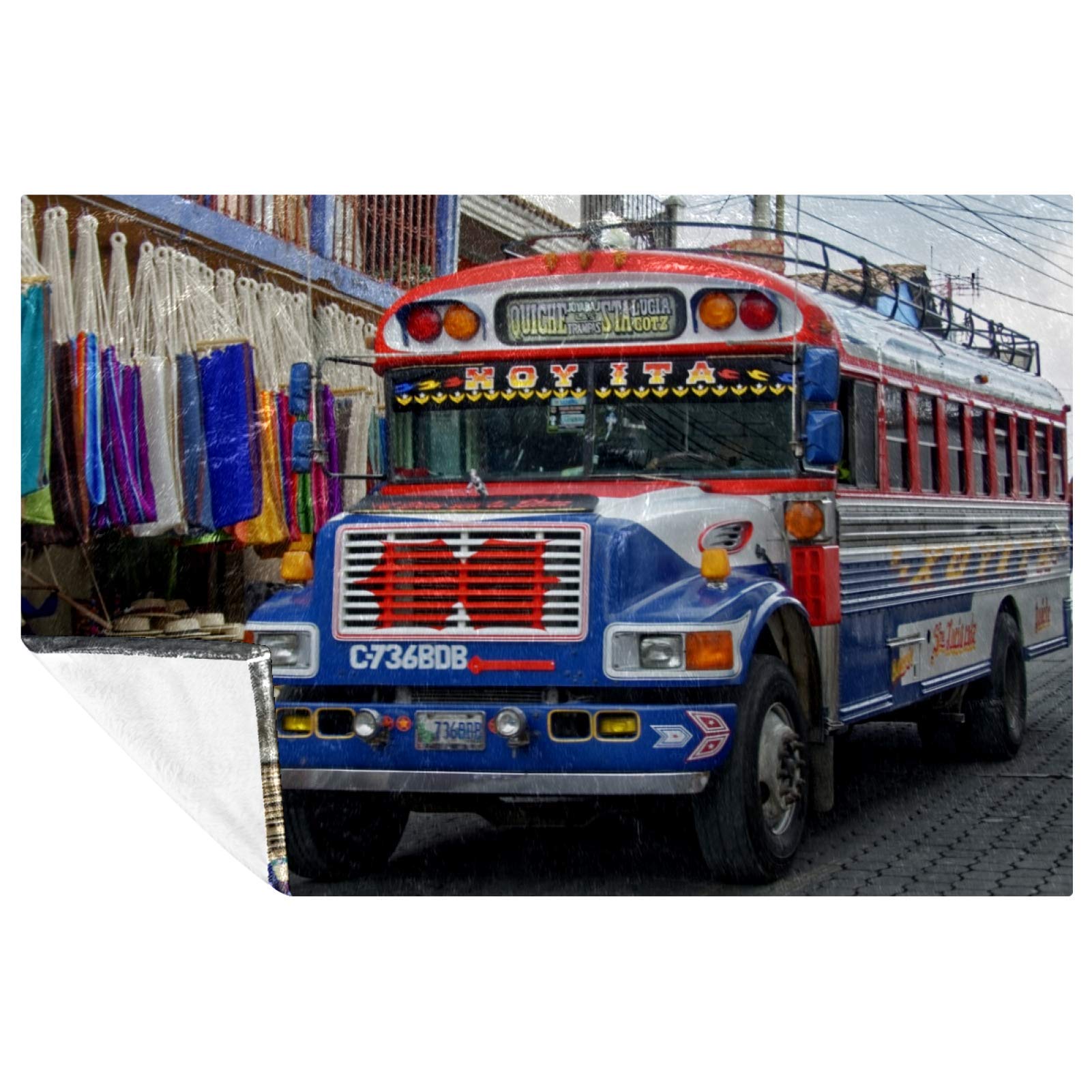 Couverture bus bleu pour camping et pique-nique grand confort