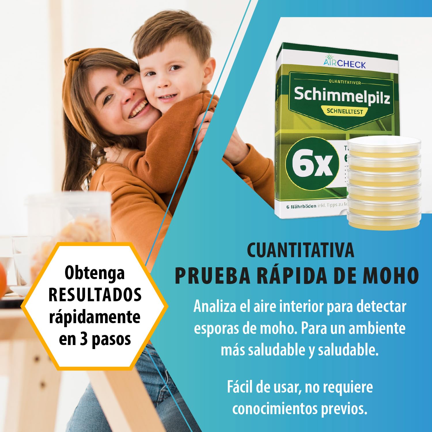 Prueba de moho en la vivienda – Tester de moho para hasta 6 habitaciones – Test rápido con placas de cultivo para evaluar el aire interior