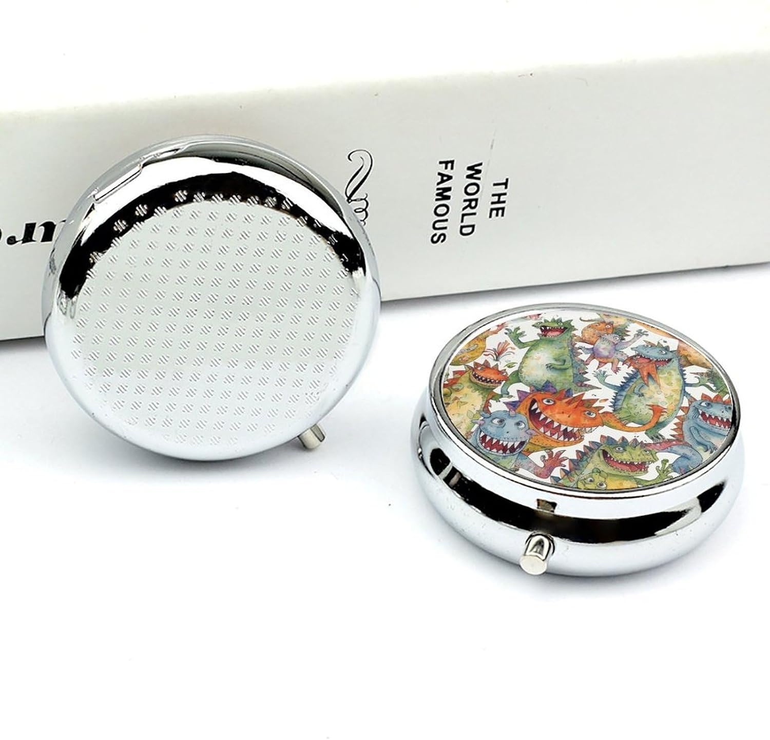 Round Silver Pill Box Small Pill Case for Purse and Pocket 3 Compartment image 5