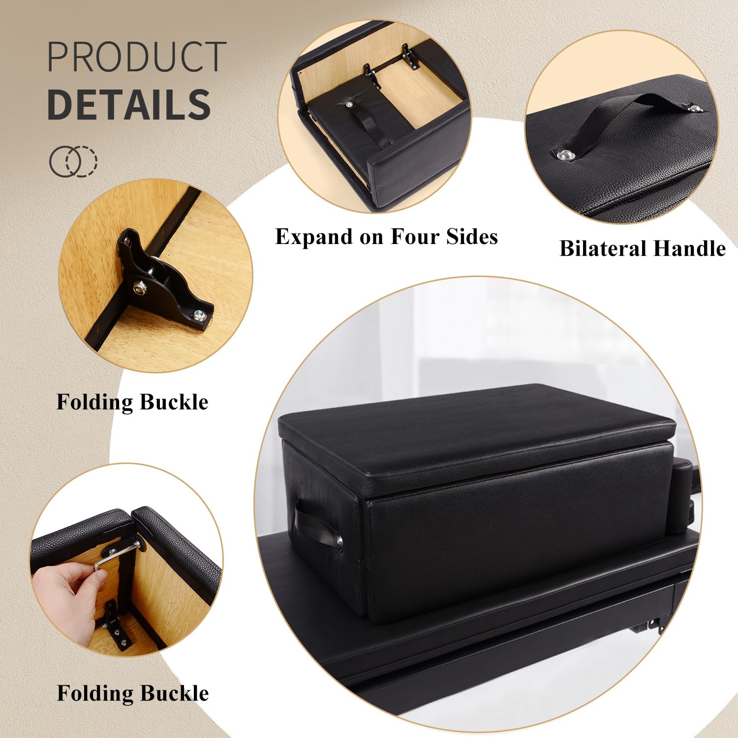 Caja de asiento reformadora de pilates, caja de equipo de pilates plegable de 25 x 17 x 9 pulgadas, accesorios de máquina de pilates reformer para estiramiento, entrenamiento corporal, cama