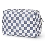 Narwey Checkered Makeup Bag Travel Cosmetic Bag Organizer Toiletry Bag Make Up Bags with Compartments for Women Girls (Large, Grayish Blue Checkerboard)