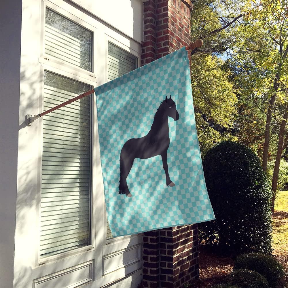 Caroline's Treasures BB8089CHF Friesian Horse Blue Check House Flag Large Porch Sleeve Pole Decorative Outside Yard Banner Artwork Wall Hanging, Polyester, House Size, Multicolor